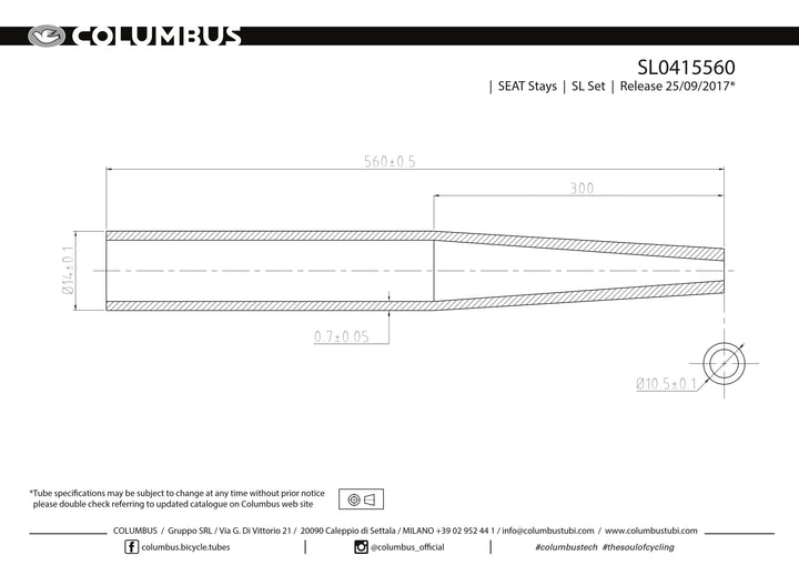 Columbus SL seat stays - 14 OD - .7 wall - length = 560